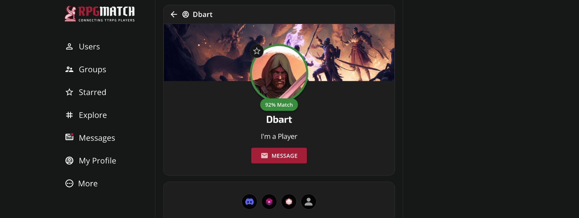 Screenshot of the RPGmatch header