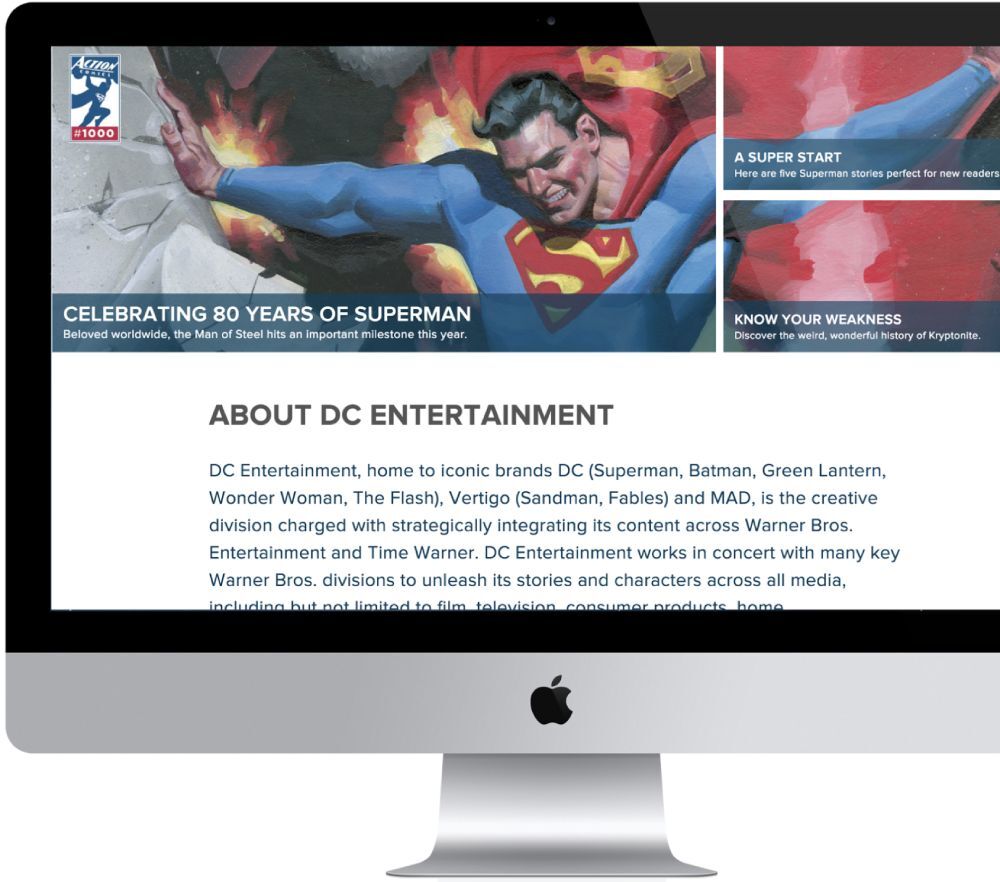 Superman featured on the DC comics website